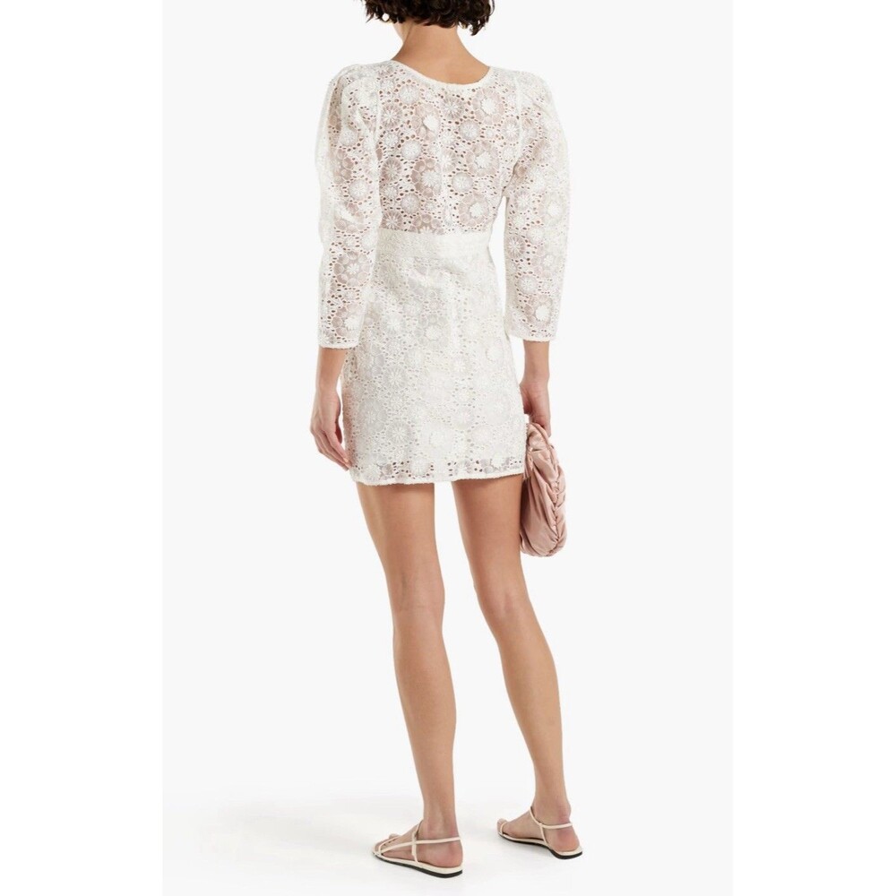 LoveShackFancy Faye White Lace Puff Sleeve Mini Dress Size 6 NWT - Picture 5 of 11